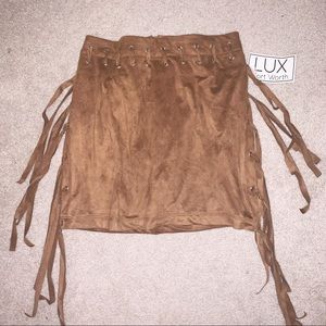 Suede Tan Fringe Skirt